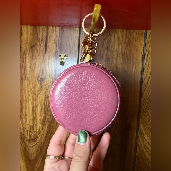 Coach Rose Leather Round Keychain Holder - Picture 2 of 3
